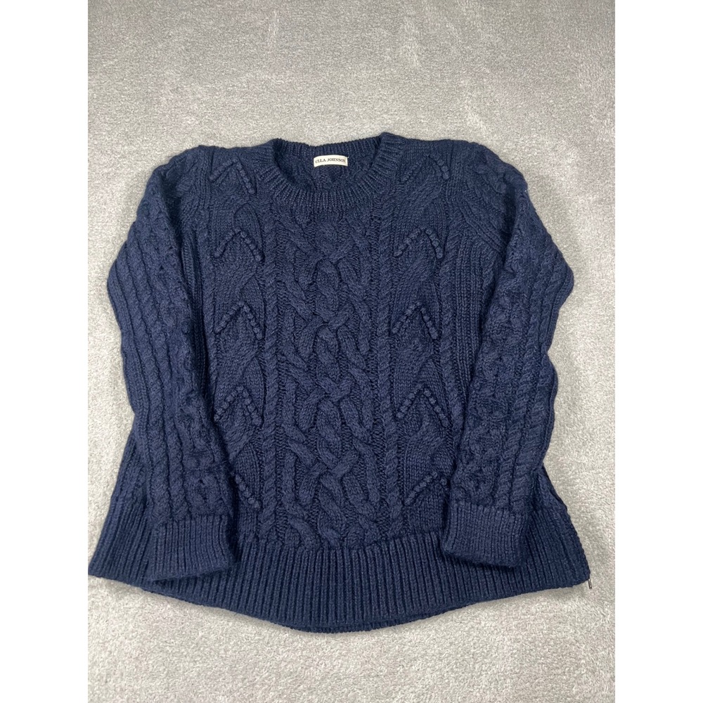 Ulla Johnson Sweater Large Navy Blue Baby Alpaca Cable Knit Side Zip Chunky Twee - Picture 3 of 9